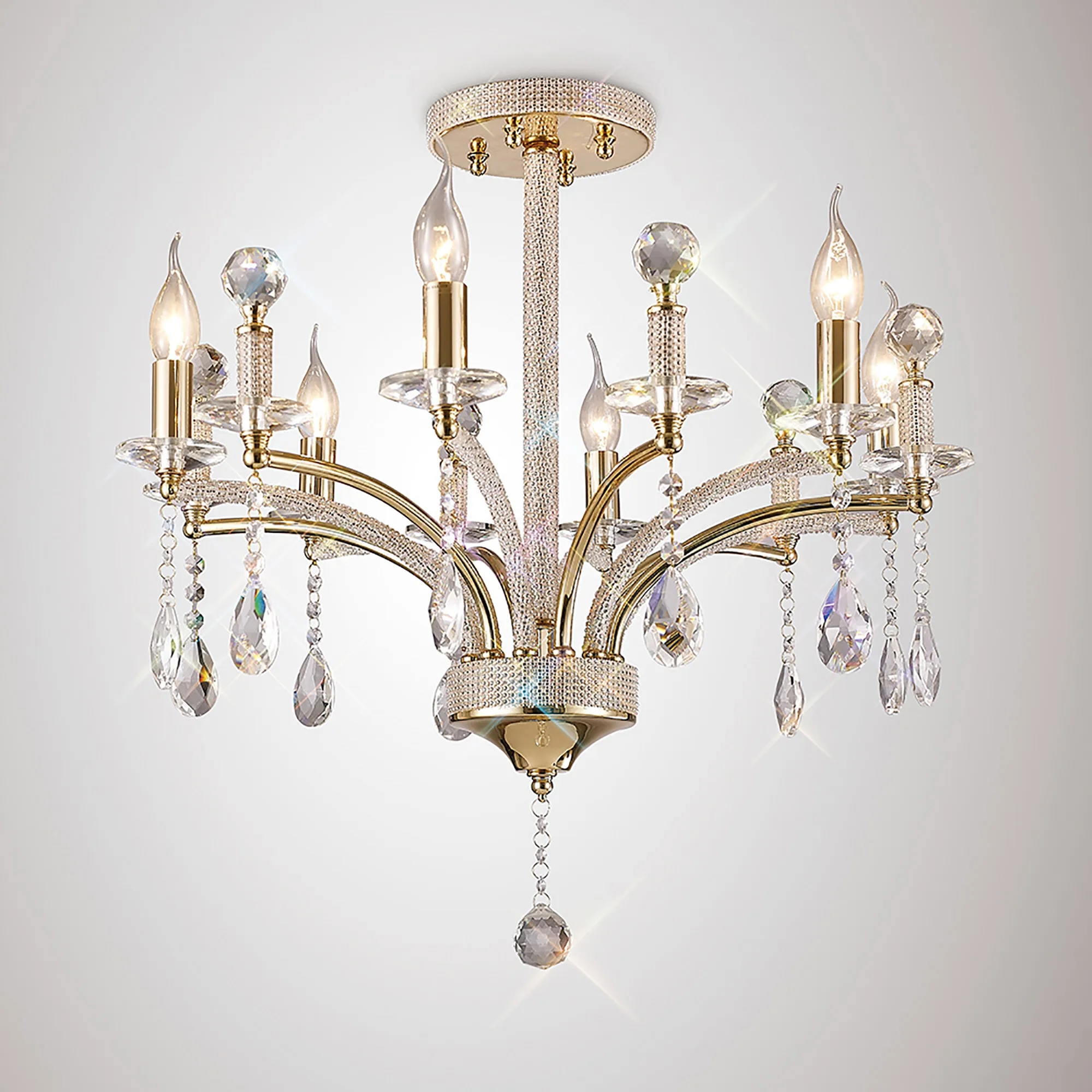 IL32366  Fiore Crystal Pendant 6 Light French Gold